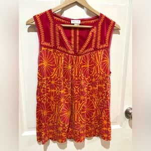 Meadow Rue Anthropologie Red Embroidered Boho Women's Top Hippie Peasant Size S